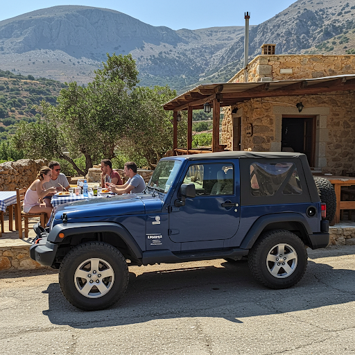 Lunch stop with a Jeep Wrangler at a traditional place in Crete